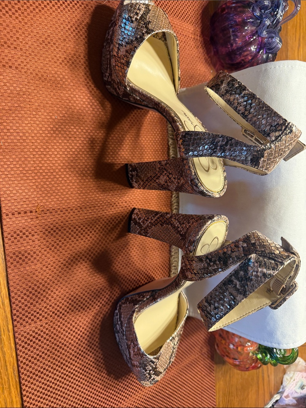 Jessica Simpson Brown Snake-Print Platform Sandals - Picture 5 of 6